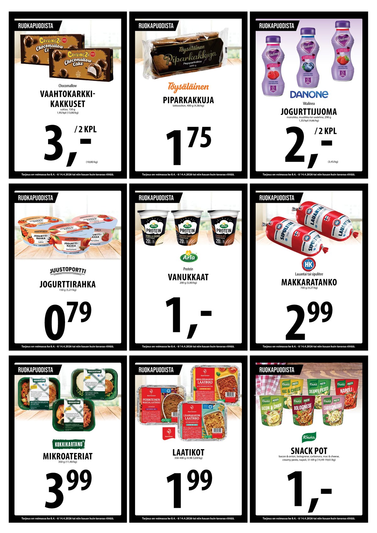 Katso ketjun Keskinen tarjouslehti viikolta 15 sivustolla Viikkotarjoukset.fi. Löydät monia hyviä tarjouksia erilaisista tuotteista, esimerkiksi valmisruoat kokkikartano tai leikkelemakkarat hk. Lue tarjouslehti täältä! Sivu 9