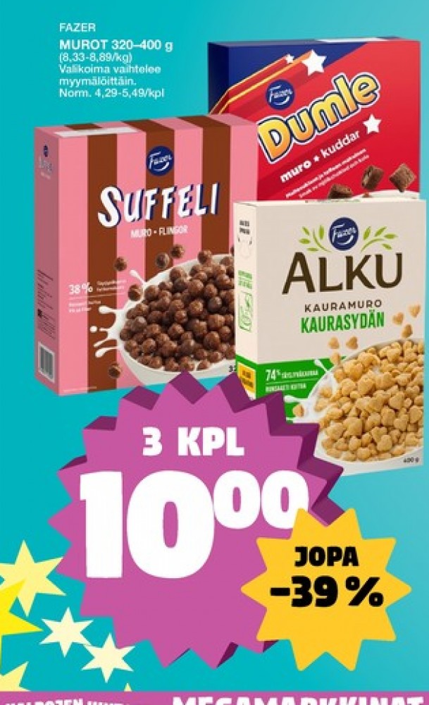 Tarjoukset ja hintavertailu haulla Alku, , Aamiaistuotteet 0.400 kg 3 paketti(a) €10.00