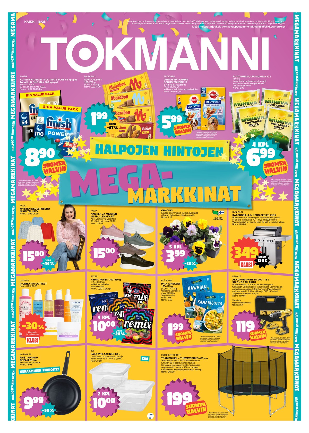 Katso ketjun Tokmanni tarjouslehti viikolta 16 sivustolla Viikkotarjoukset.fi. Löydät monia hyviä tarjouksia erilaisista tuotteista. Lue tarjouslehti täältä! Sivu 1