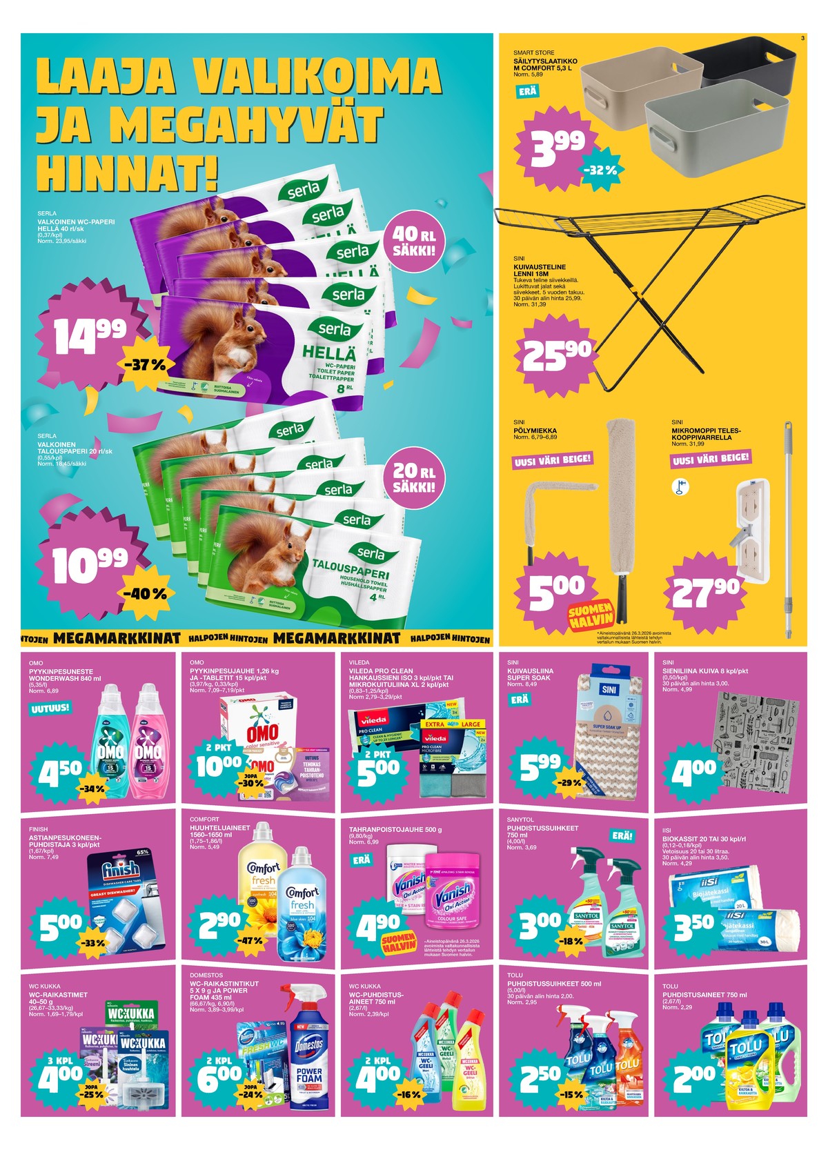 Katso ketjun Tokmanni tarjouslehti viikolta 16 sivustolla Viikkotarjoukset.fi. Löydät monia hyviä tarjouksia erilaisista tuotteista. Lue tarjouslehti täältä! Sivu 3