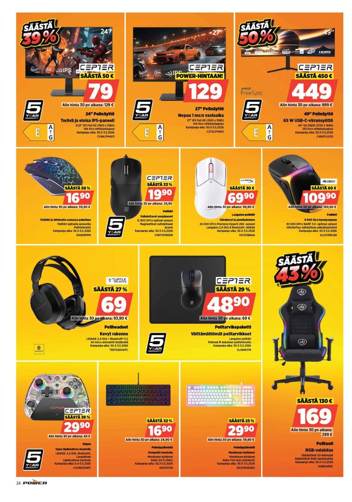 Katso ketjun Power tarjouslehti viikolta 16 sivustolla Viikkotarjoukset.fi. Löydät monia hyviä tarjouksia erilaisista tuotteista. Lue tarjouslehti täältä! Sivu 24