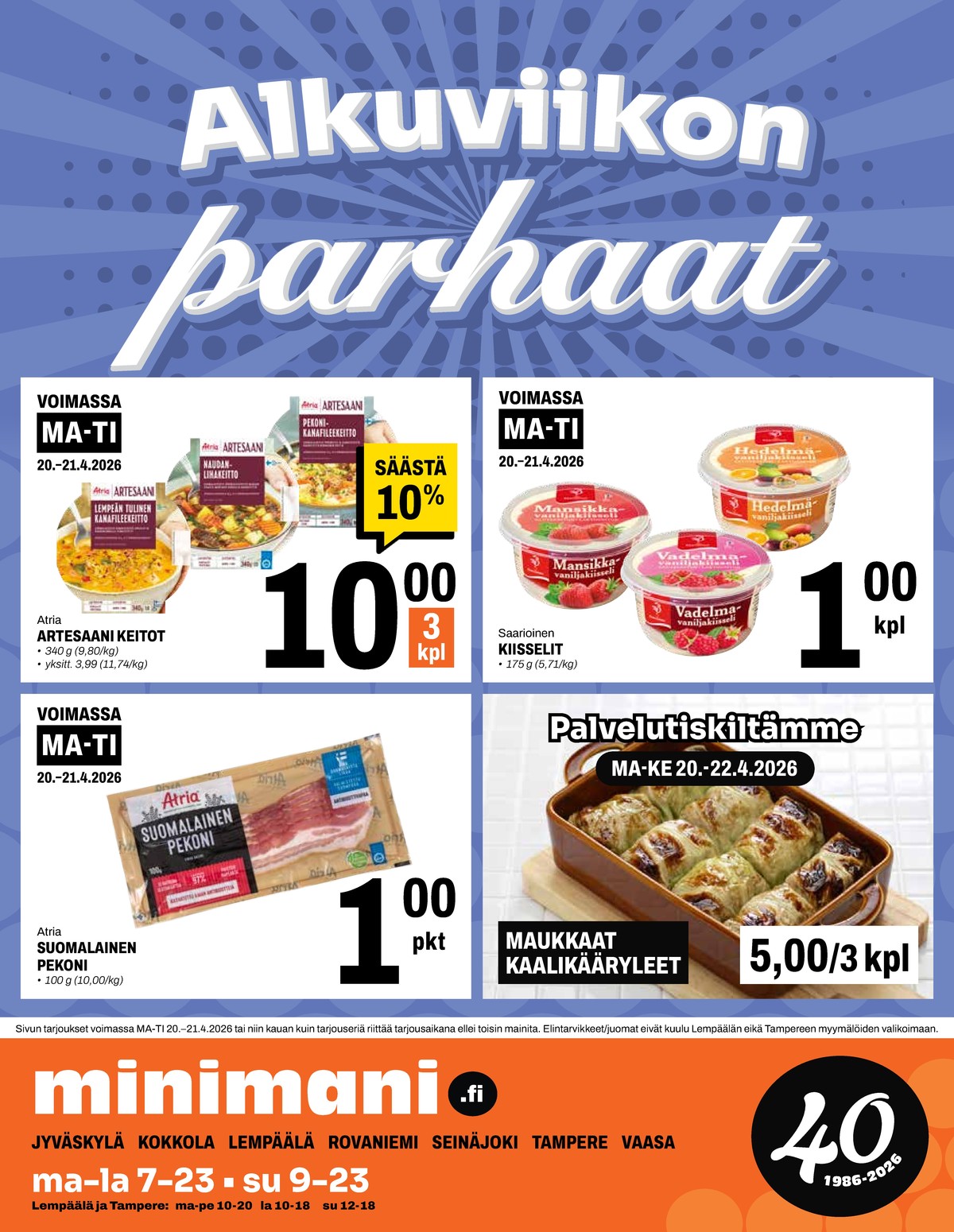 Katso ketjun Minimani tarjouslehti viikolta 16 sivustolla Viikkotarjoukset.fi. Löydät monia hyviä tarjouksia erilaisista tuotteista. Lue tarjouslehti täältä! Sivu 16