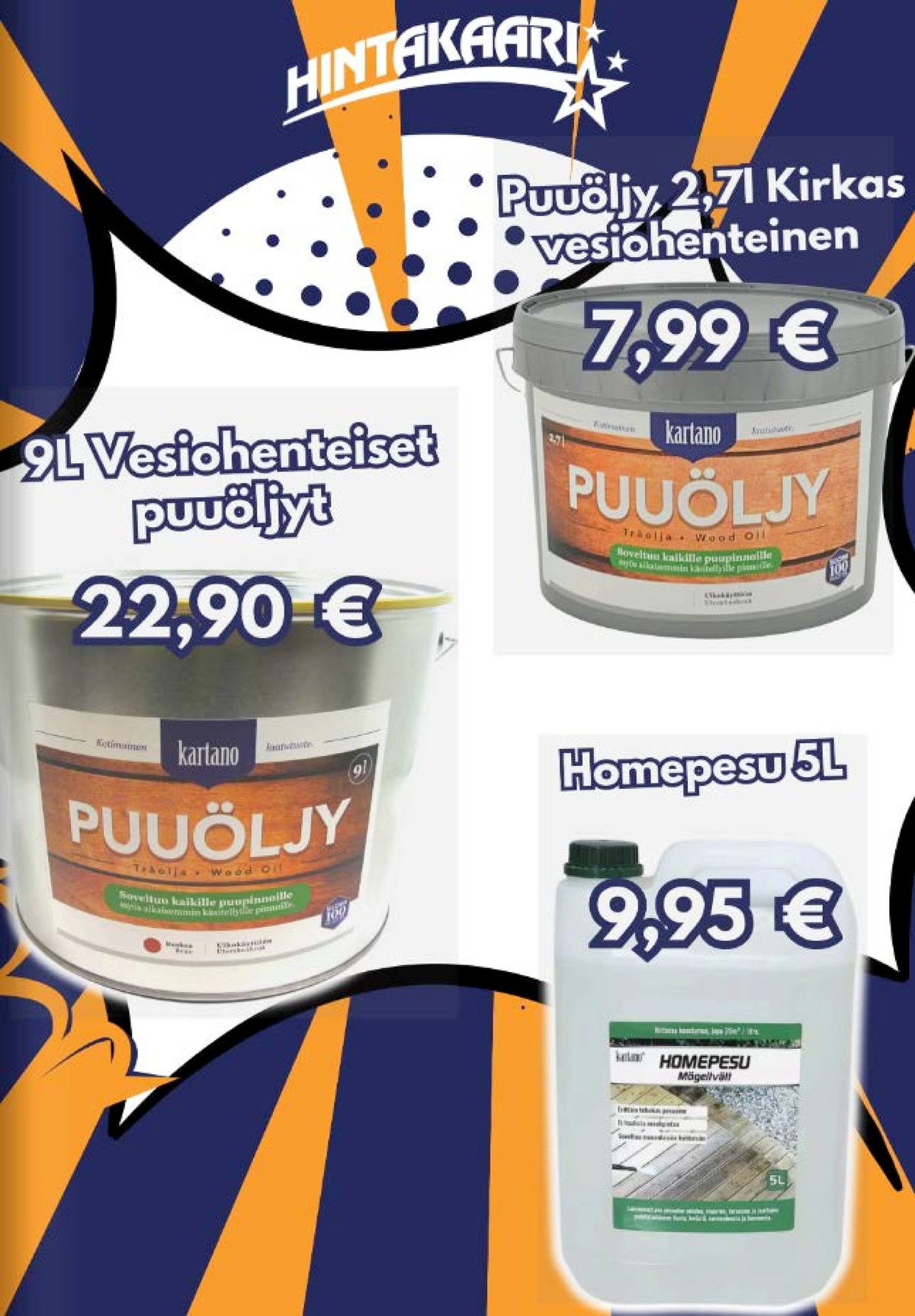 Katso ketjun Hintakaari tarjouslehti viikolta 16 sivustolla Viikkotarjoukset.fi. Löydät monia hyviä tarjouksia erilaisista tuotteista, esimerkiksi tehopesuaineet kartano tai pintakäsittelyaineet yms. kartano. Lue tarjouslehti täältä! Sivu 13