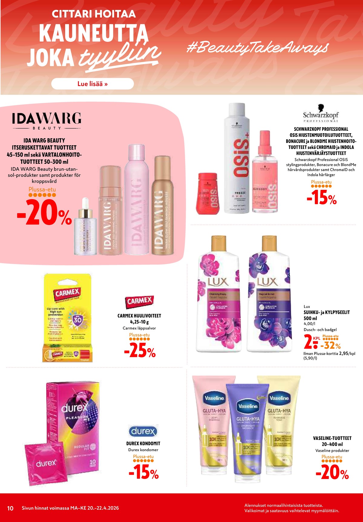 Katso ketjun K-Citymarket tarjouslehti viikolta 17 sivustolla Viikkotarjoukset.fi. Löydät monia hyviä tarjouksia erilaisista tuotteista. Lue tarjouslehti täältä! Sivu 10