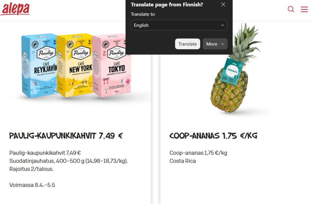 Katso ketjun Alepa tarjouslehti viikolta 17 sivustolla Viikkotarjoukset.fi. Löydät monia hyviä tarjouksia erilaisista tuotteista. Lue tarjouslehti täältä! Sivu 2