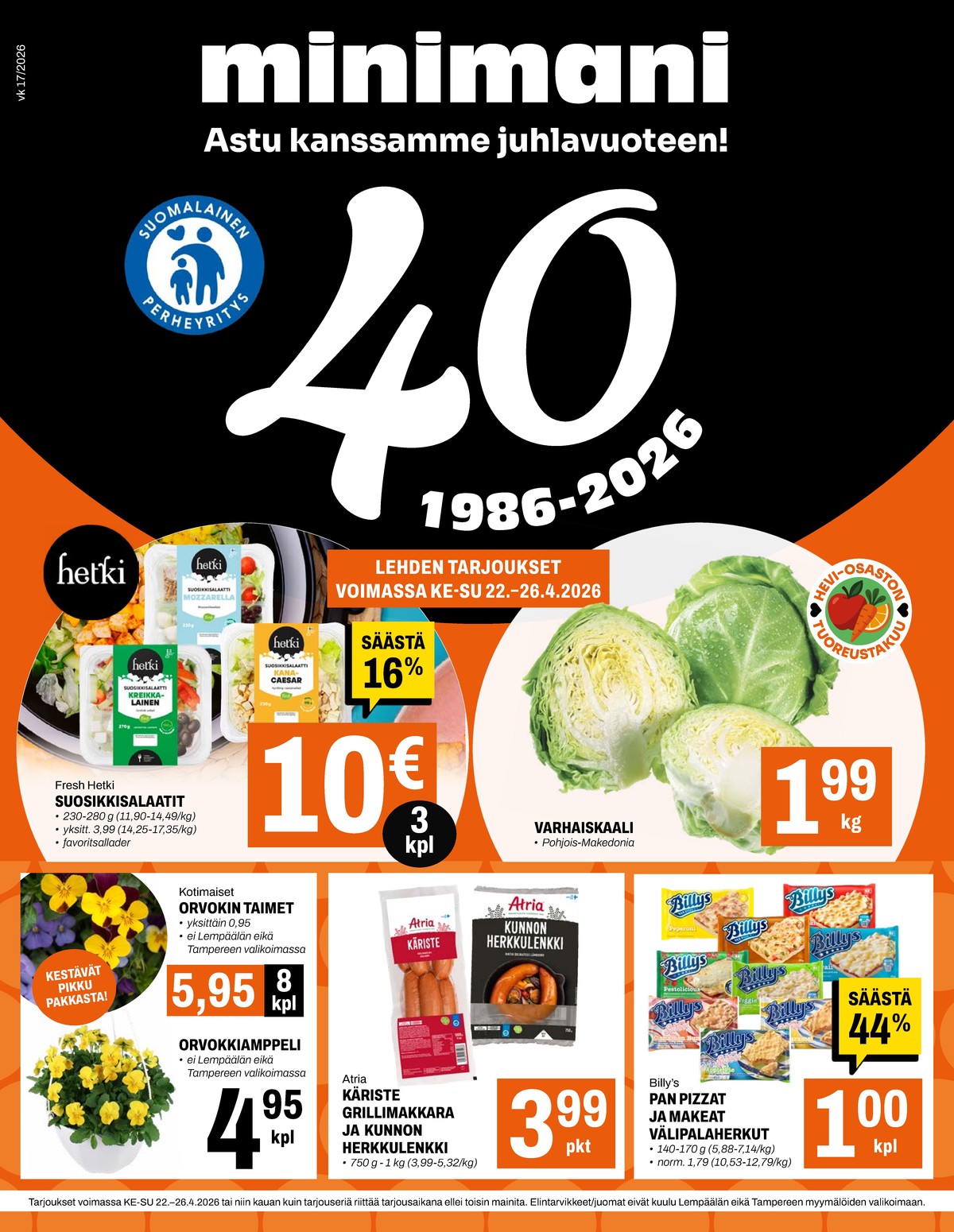 Katso ketjun Minimani tarjouslehti viikolta 17 sivustolla Viikkotarjoukset.fi. Löydät monia hyviä tarjouksia erilaisista tuotteista. Lue tarjouslehti täältä! Sivu 1