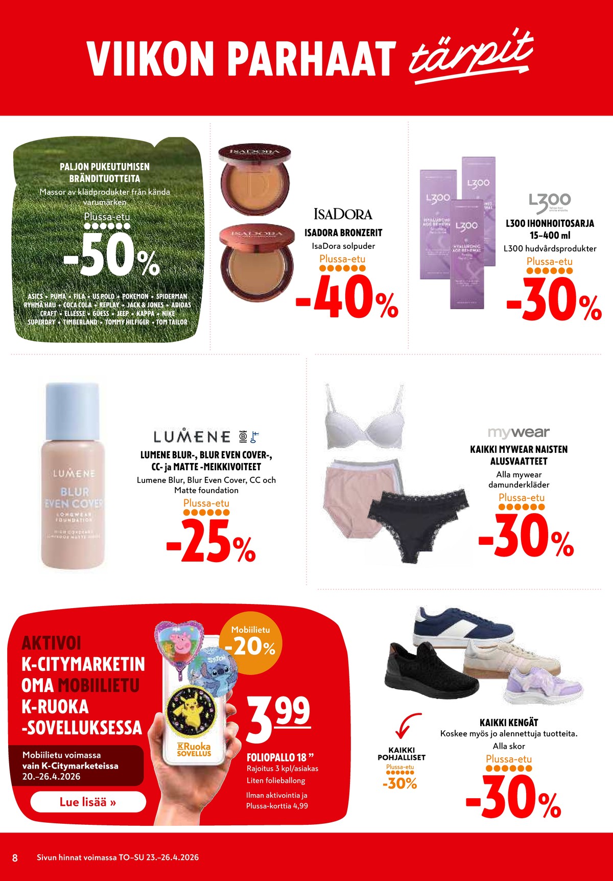 Katso ketjun K-Citymarket tarjouslehti viikolta 17 sivustolla Viikkotarjoukset.fi. Löydät monia hyviä tarjouksia erilaisista tuotteista. Lue tarjouslehti täältä! Sivu 8