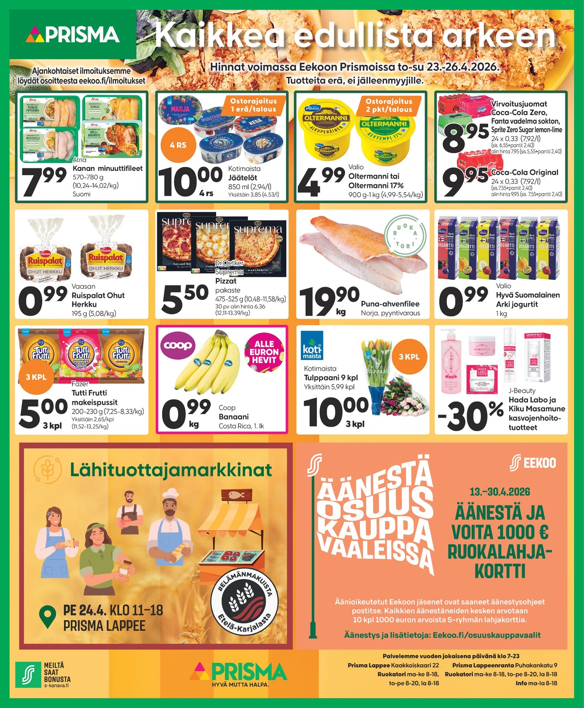 Katso ketjun Prisma region tarjouslehti viikolta 17 sivustolla Viikkotarjoukset.fi. Löydät monia hyviä tarjouksia erilaisista tuotteista. Lue tarjouslehti täältä! Sivu 1