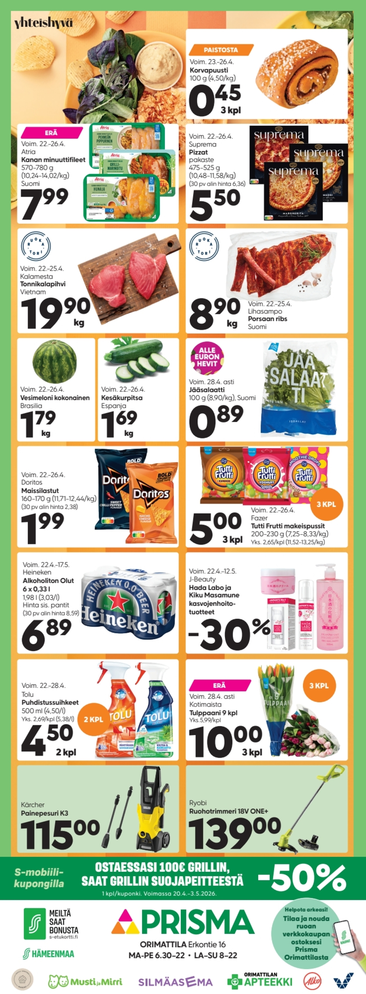 Katso ketjun Prisma region tarjouslehti viikolta 17 sivustolla Viikkotarjoukset.fi. Löydät monia hyviä tarjouksia erilaisista tuotteista. Lue tarjouslehti täältä! Sivu 1