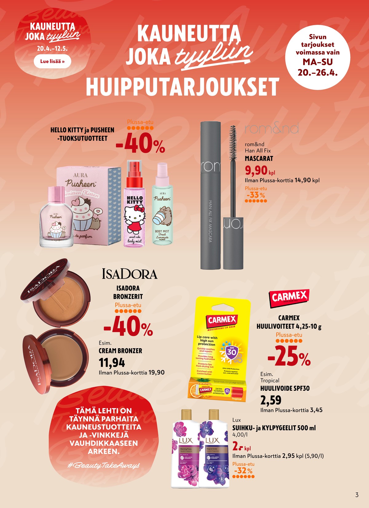 Katso ketjun K-Citymarket tarjouslehti viikolta 18 sivustolla Viikkotarjoukset.fi. Löydät monia hyviä tarjouksia erilaisista tuotteista. Lue tarjouslehti täältä! Sivu 3