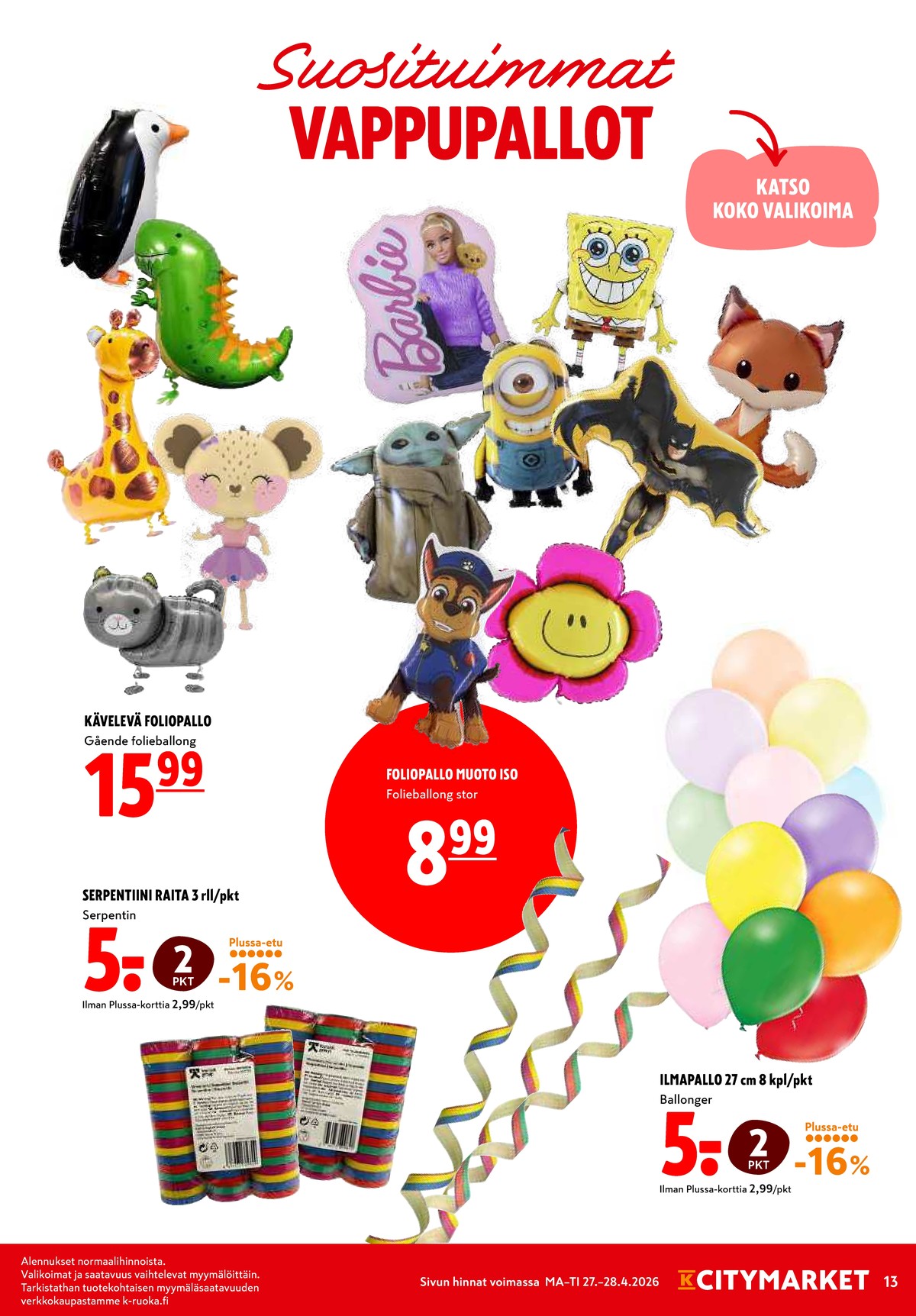 Katso ketjun K-Citymarket tarjouslehti viikolta 18 sivustolla Viikkotarjoukset.fi. Löydät monia hyviä tarjouksia erilaisista tuotteista. Lue tarjouslehti täältä! Sivu 13