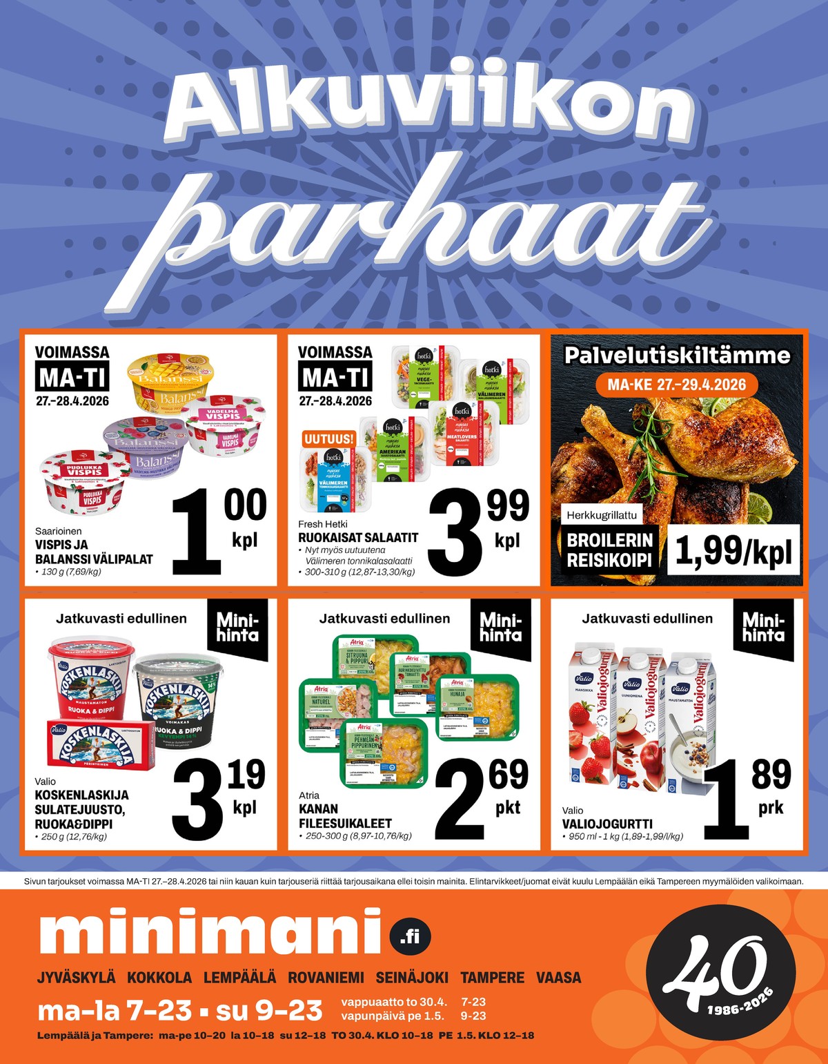 Katso ketjun Minimani tarjouslehti viikolta 18 sivustolla Viikkotarjoukset.fi. Löydät monia hyviä tarjouksia erilaisista tuotteista. Lue tarjouslehti täältä! Sivu 1