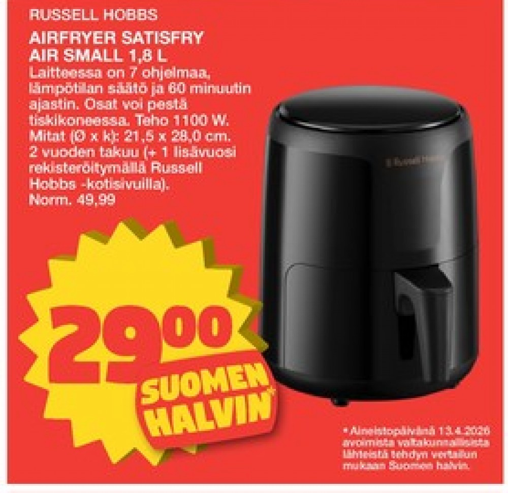 Tarjoukset ja hintavertailu haulla Russell Hobbs, , Airfryer 0.000 kpl 1 kappale €29.00