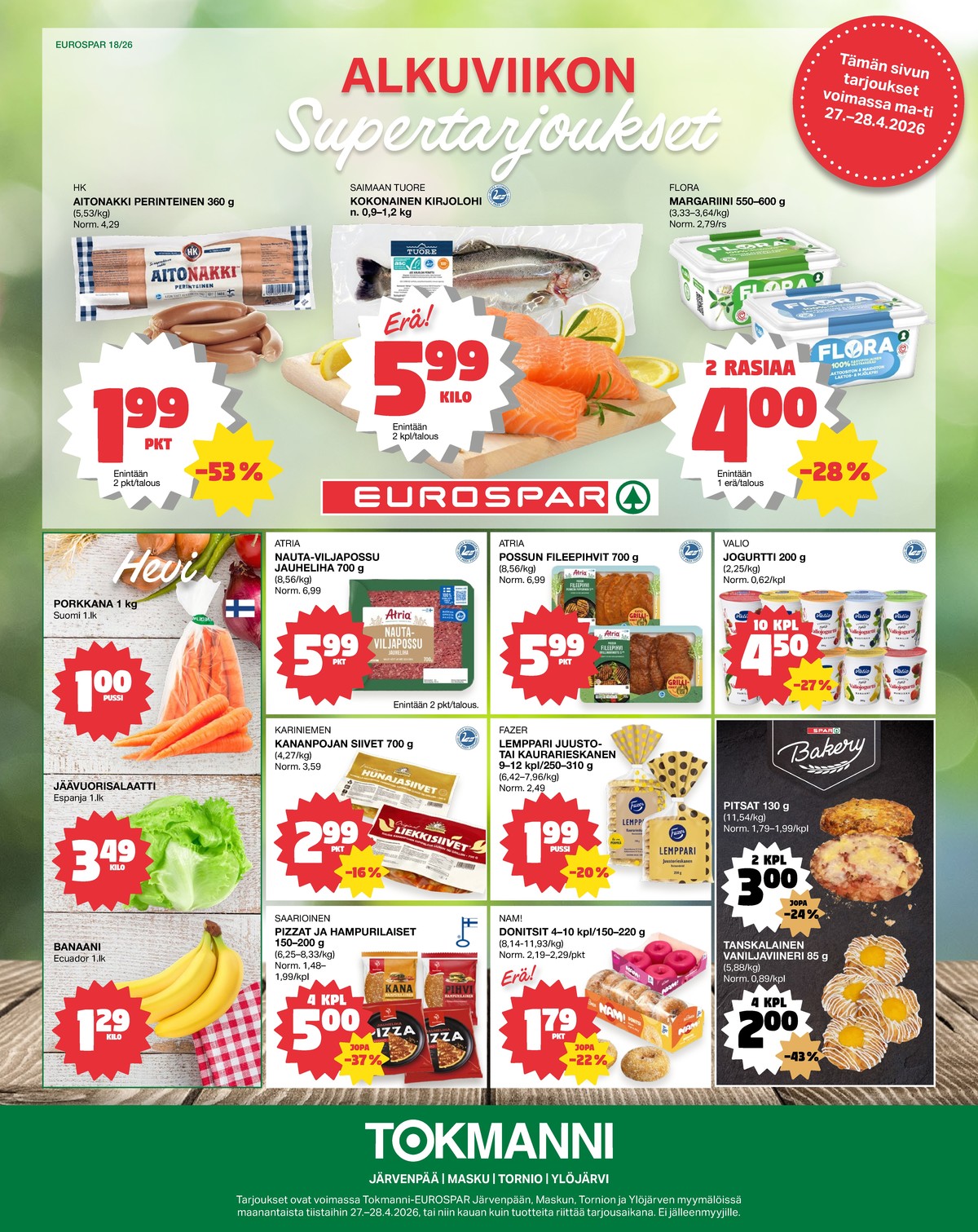 Katso ketjun Tokmanni tarjouslehti viikolta 18 sivustolla Viikkotarjoukset.fi. Löydät monia hyviä tarjouksia erilaisista tuotteista. Lue tarjouslehti täältä! Sivu 1