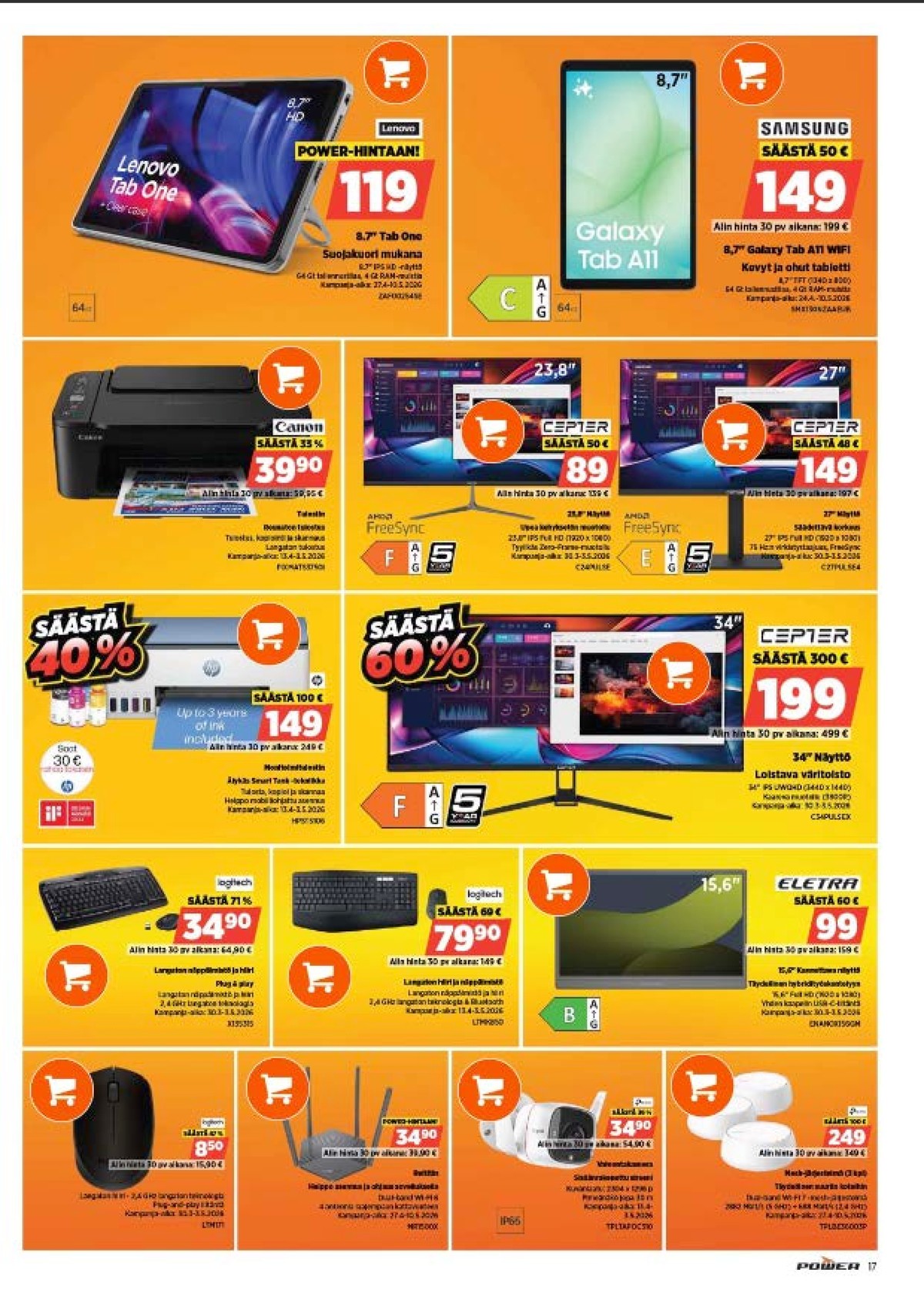 Katso ketjun Power tarjouslehti viikolta 18 sivustolla Viikkotarjoukset.fi. Löydät monia hyviä tarjouksia erilaisista tuotteista. Lue tarjouslehti täältä! Sivu 18