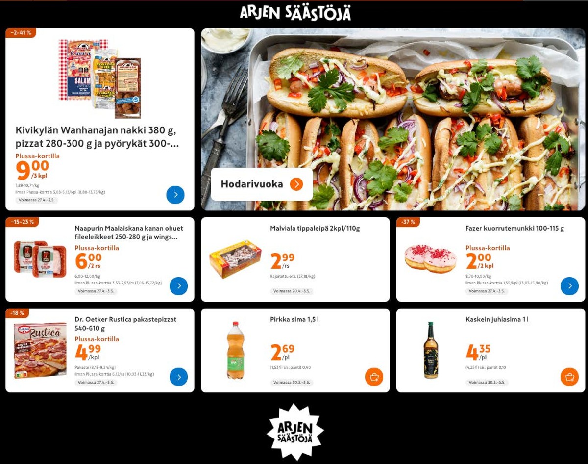 Katso ketjun K-Market tarjouslehti viikolta 18 sivustolla Viikkotarjoukset.fi. Löydät monia hyviä tarjouksia erilaisista tuotteista, esimerkiksi nakit kivikylä tai pizzat kivikylä. Lue tarjouslehti täältä! Sivu 1