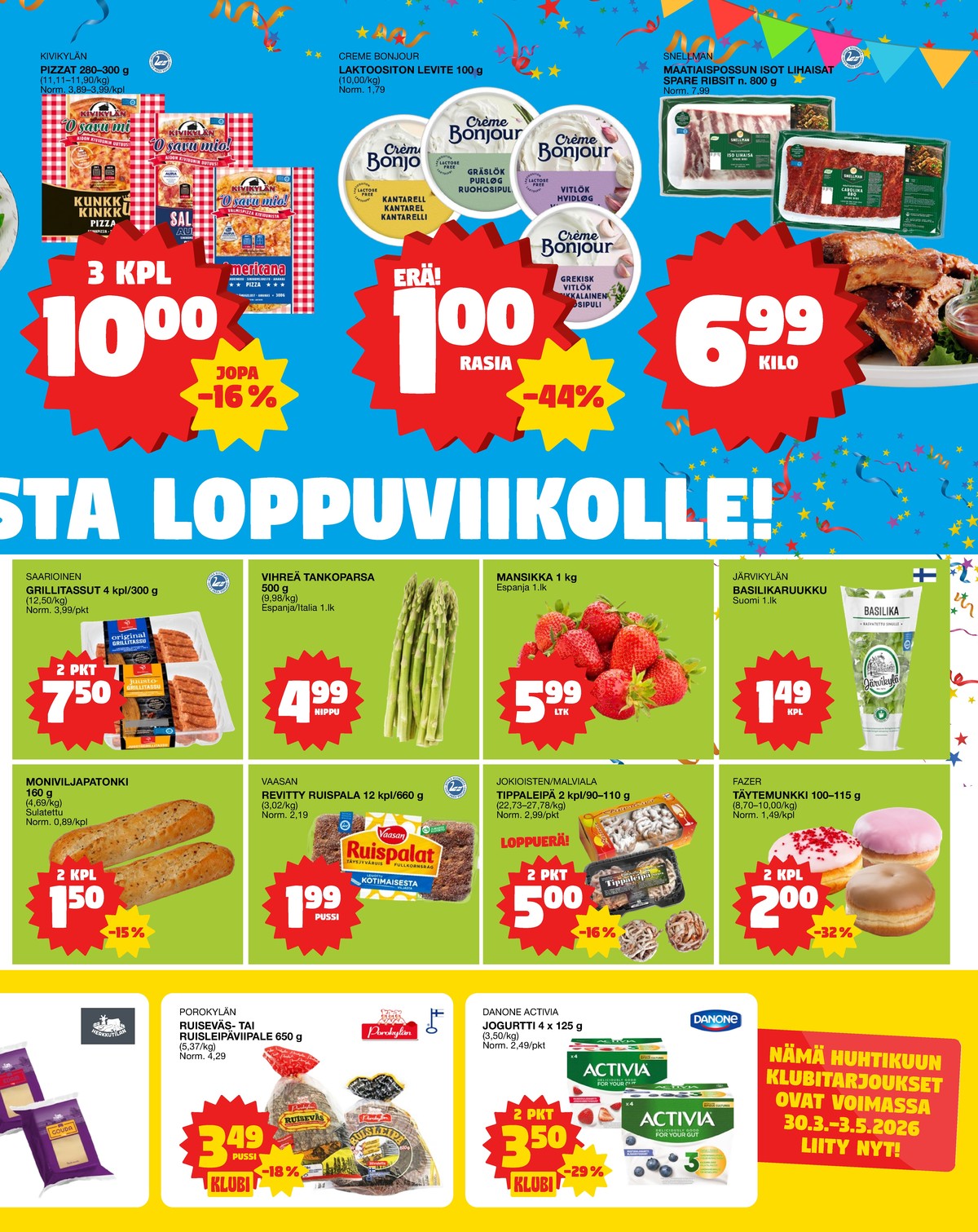 Katso ketjun Tokmanni tarjouslehti viikolta 18 sivustolla Viikkotarjoukset.fi. Löydät monia hyviä tarjouksia erilaisista tuotteista, esimerkiksi kinkkupizza atria tai tuorejuustot creme bonjour. Lue tarjouslehti täältä! Sivu 3