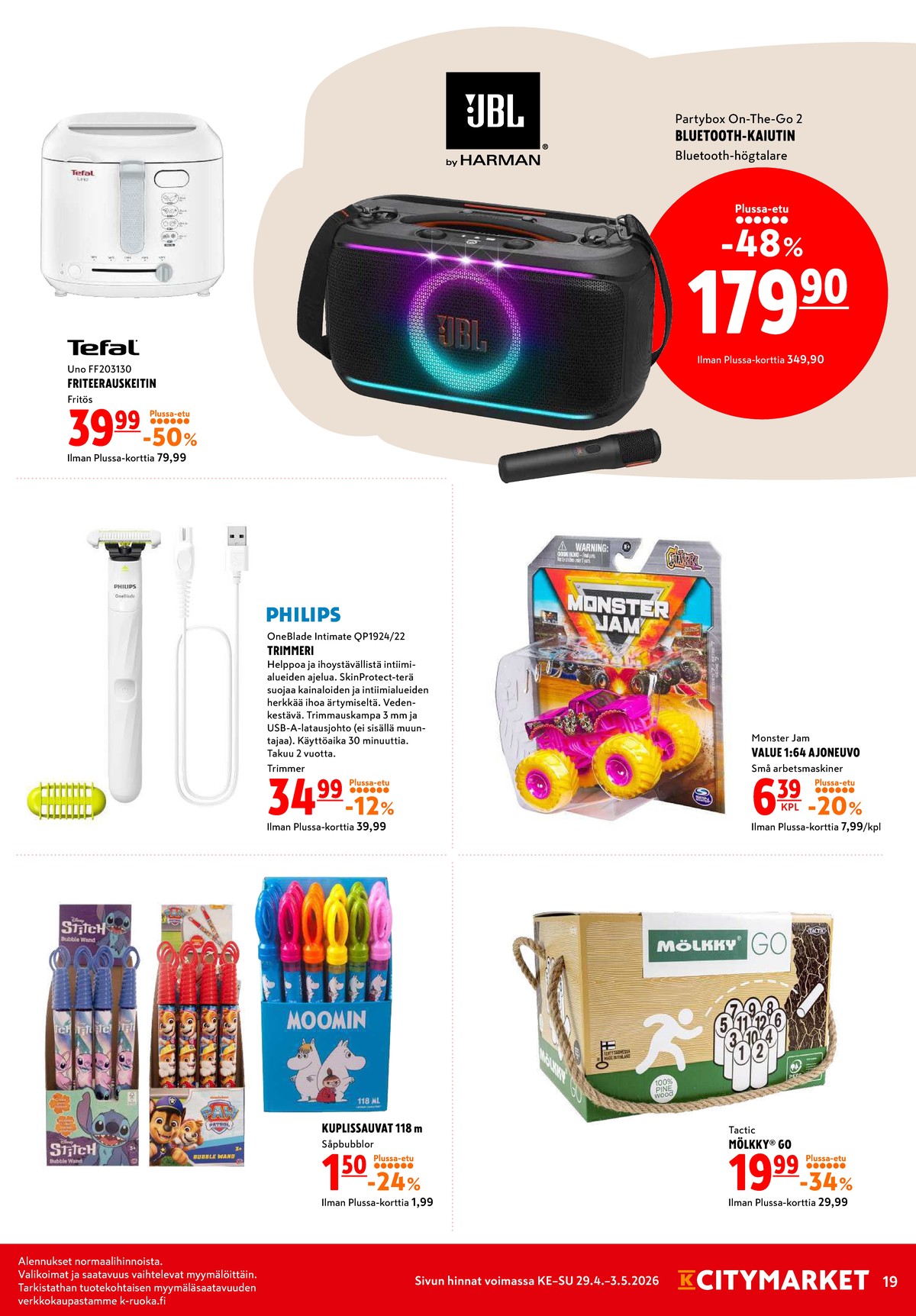 Katso ketjun K-Citymarket tarjouslehti viikolta 18 sivustolla Viikkotarjoukset.fi. Löydät monia hyviä tarjouksia erilaisista tuotteista. Lue tarjouslehti täältä! Sivu 19