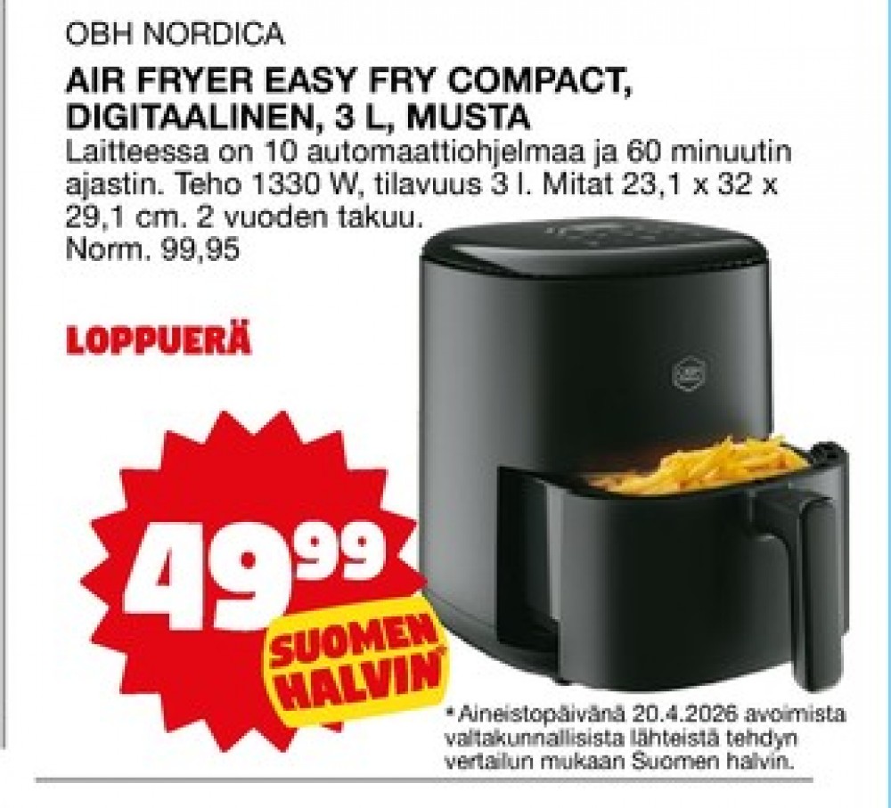 Tarjoukset ja hintavertailu haulla OBH Nordica, , Airfryer 0.000 kpl 1 kappale €49.99