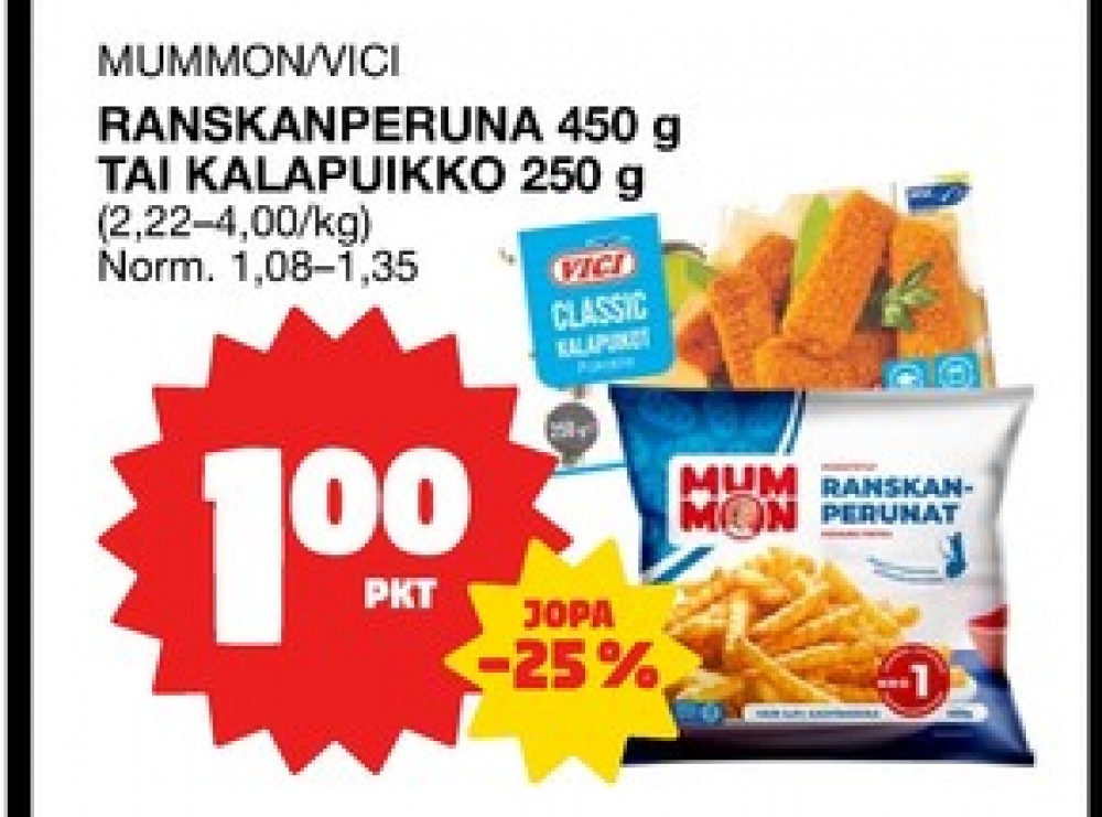 Tarjoukset ja hintavertailu haulla Mummon, , Aidot poimutetut ranskanperunat 0.450 kg 1 Pussi €1.00