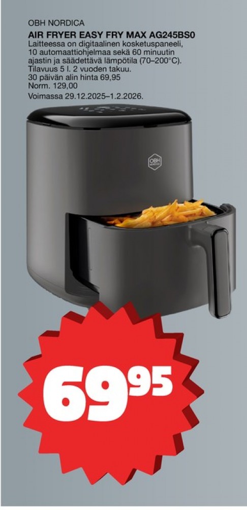 Tarjoukset ja hintavertailu haulla OBH Nordica, , Airfryer 0.000 kpl 1 kappale €69.95