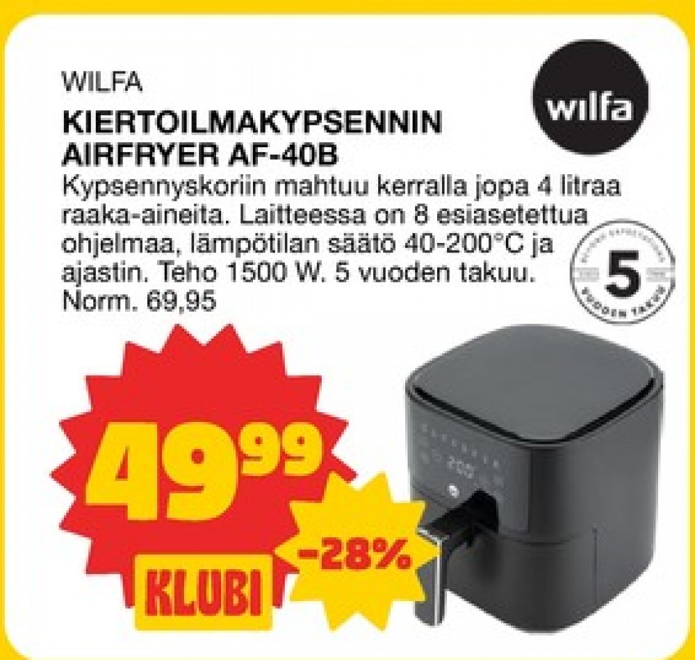 Tarjoukset ja hintavertailu haulla Wilfa, , Airfryer 0.000 kpl 1 kappale €49.99