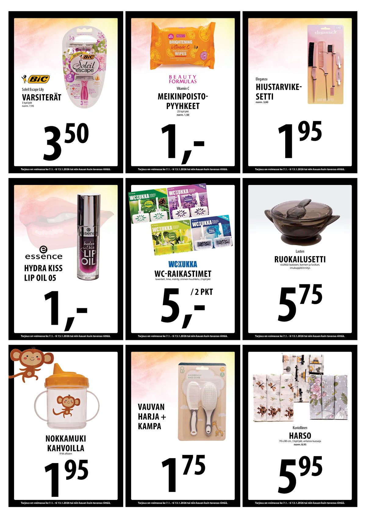 Katso ketjun Keskinen tarjouslehti viikolta 2 sivustolla Viikkotarjoukset.fi. Löydät monia hyviä tarjouksia erilaisista tuotteista, esimerkiksi vauvan tarvikkeet ei määritelty tai aterinsetit ei määritelty. Lue tarjouslehti täältä! Sivu 14