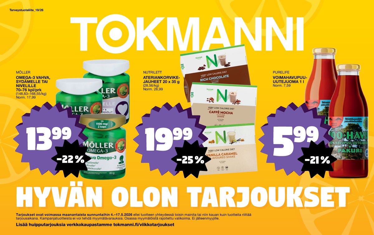 Katso ketjun Tokmanni tarjouslehti viikolta 20 sivustolla Viikkotarjoukset.fi. Löydät monia hyviä tarjouksia erilaisista tuotteista. Lue tarjouslehti täältä! Sivu 1