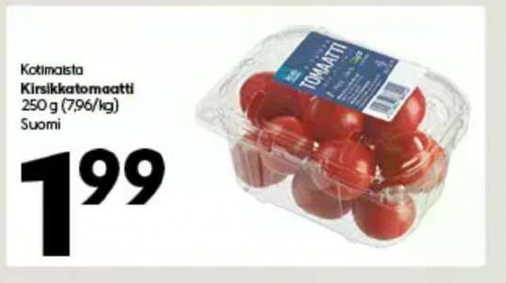 Tarjoukset ja hintavertailu haulla Kotimaista, , Tomaatit 0.250 kg 1 paketti(a) €1.99