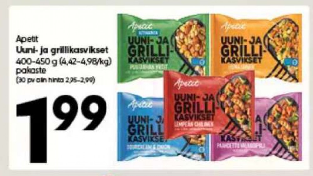 Tarjoukset ja hintavertailu haulla Apetit, , Vihannekset 0.400 kg 1 Pussi €1.99