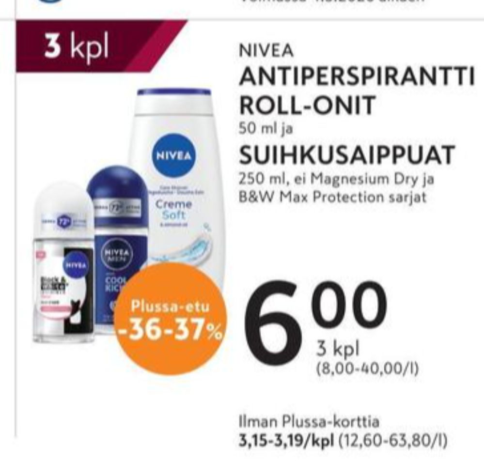 Tarjoukset ja hintavertailu haulla Nivea Men, , Deodorant roll-on 0.050 l 3 kappale €6.00