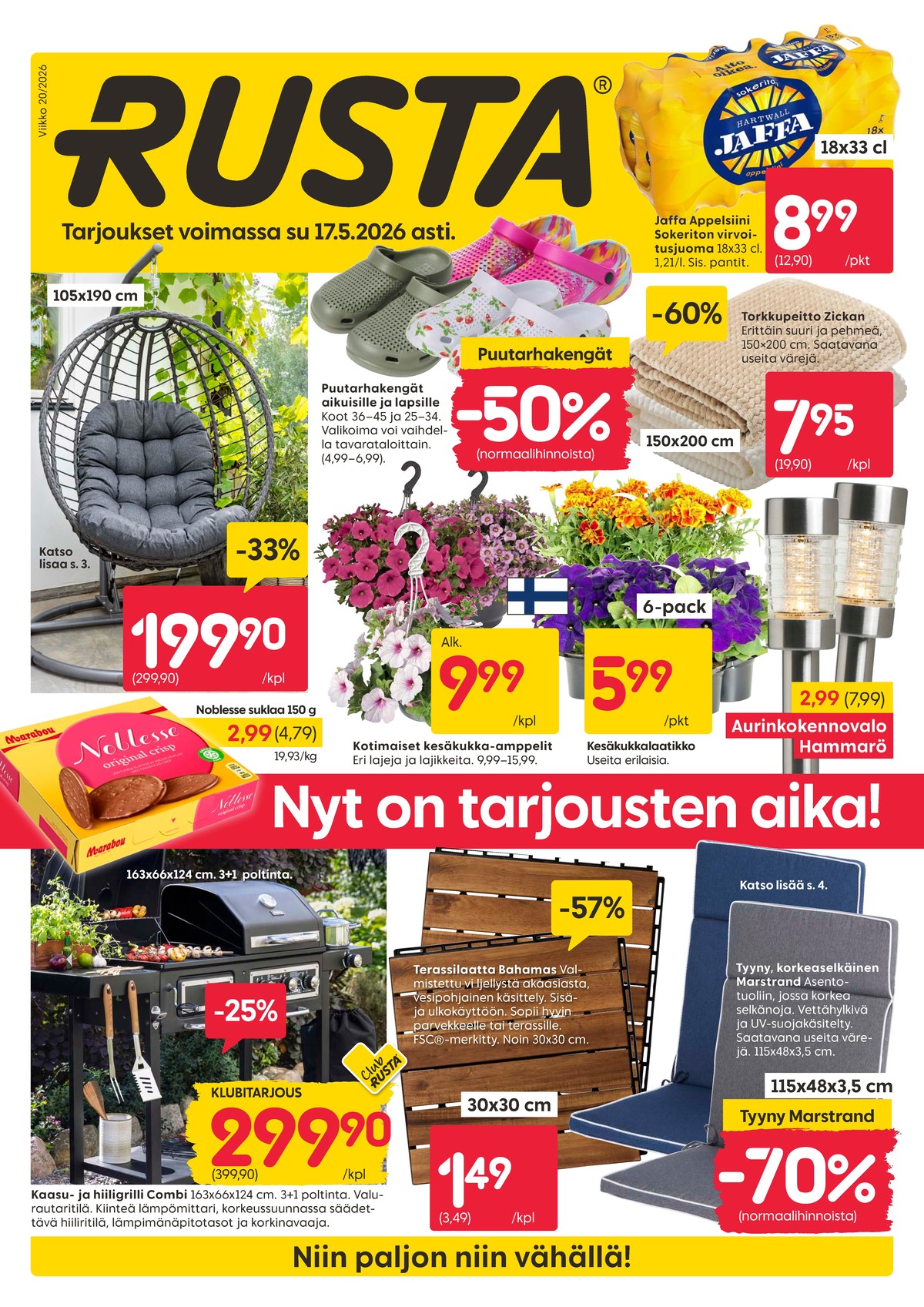 Katso ketjun Rusta tarjouslehti viikolta 20 sivustolla Viikkotarjoukset.fi. Löydät monia hyviä tarjouksia erilaisista tuotteista. Lue tarjouslehti täältä! Sivu 1