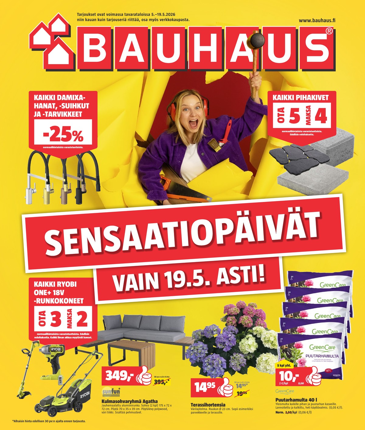 Katso ketjun Bauhaus tarjouslehti viikolta 20 sivustolla Viikkotarjoukset.fi. Löydät monia hyviä tarjouksia erilaisista tuotteista. Lue tarjouslehti täältä! Sivu 1