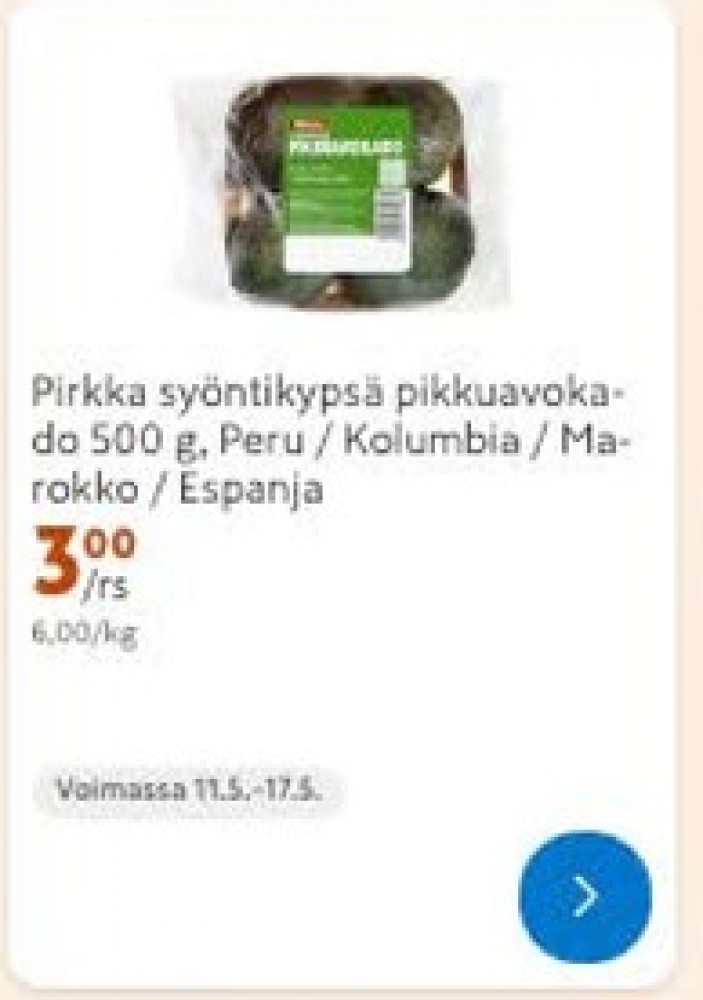 Tarjoukset ja hintavertailu haulla Pirkka, , Avokadot 0.500 kg 1 paketti(a) €3.00