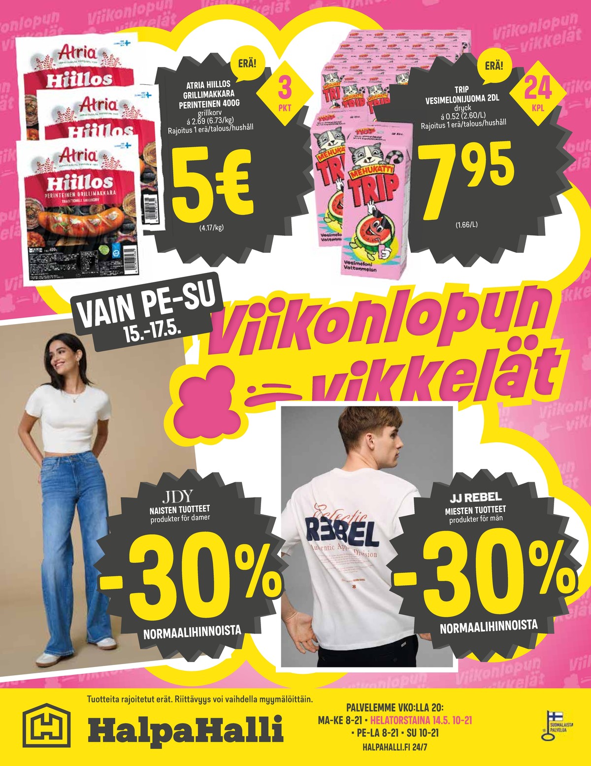 Katso ketjun Halpa Halli tarjouslehti viikolta 20 sivustolla Viikkotarjoukset.fi. Löydät monia hyviä tarjouksia erilaisista tuotteista. Lue tarjouslehti täältä! Sivu 16