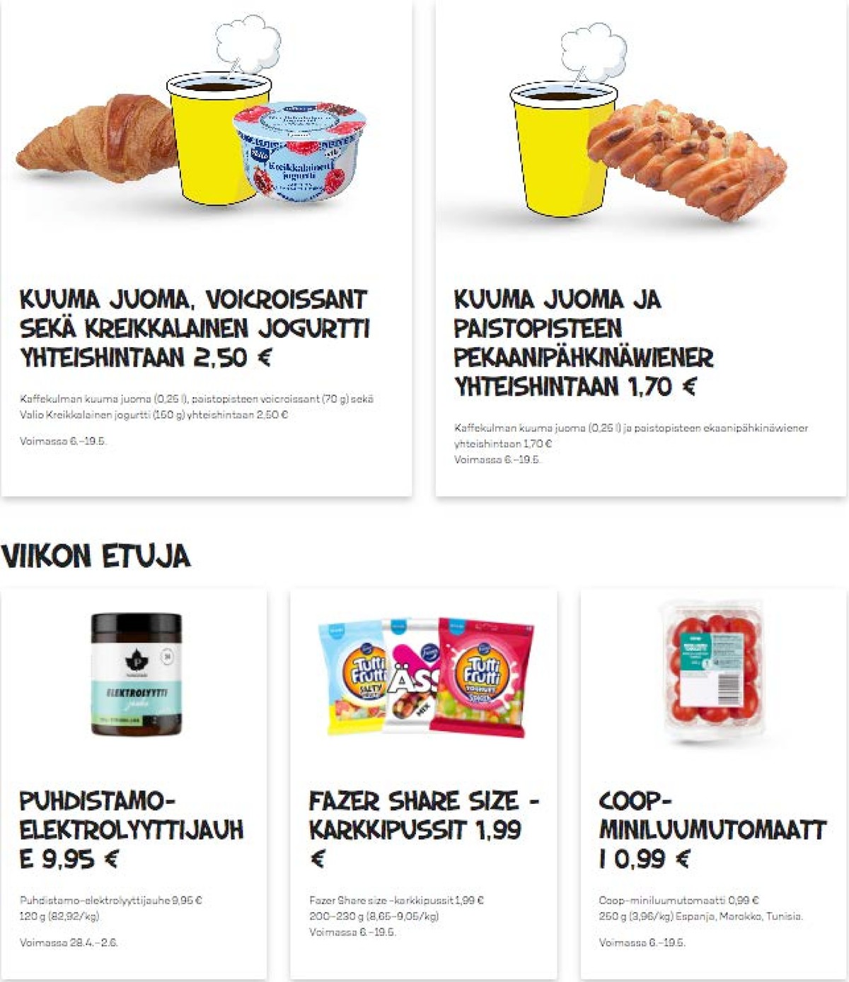 Katso ketjun Alepa tarjouslehti viikolta 20 sivustolla Viikkotarjoukset.fi. Löydät monia hyviä tarjouksia erilaisista tuotteista, esimerkiksi jogurtit valio tai viinerit ei määritelty. Lue tarjouslehti täältä! Sivu 1