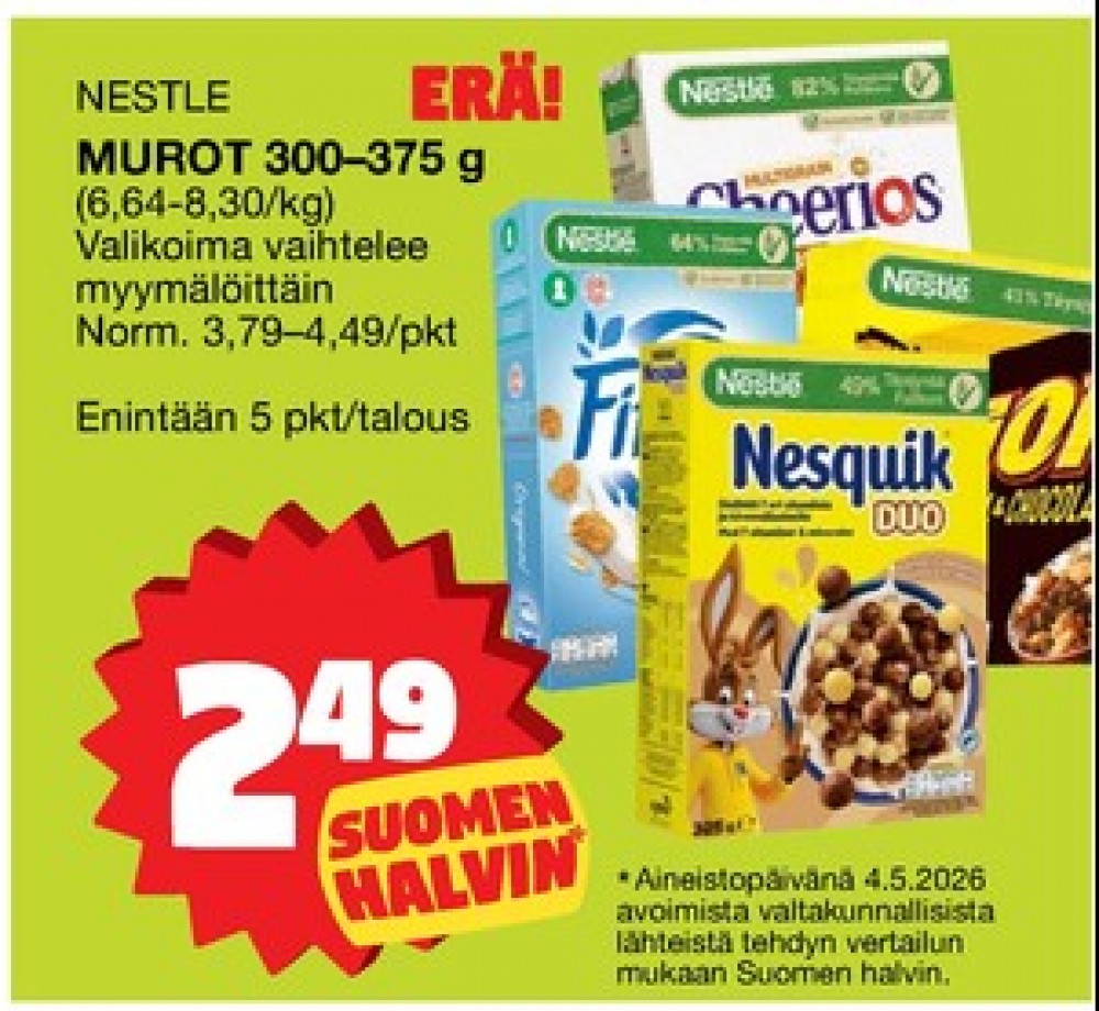 Tarjoukset ja hintavertailu haulla Nesquik Duo, , Aamiaistuotteet 0.325 kg 1 paketti(a) €2.49