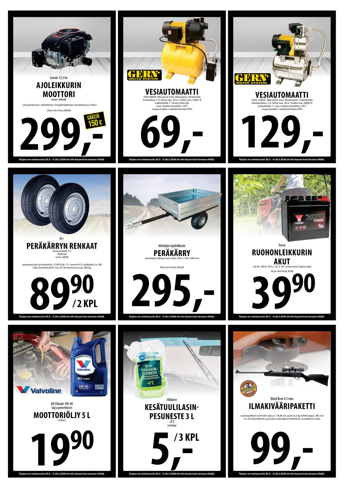 Katso ketjun Keskinen tarjouslehti viikolta 21 sivustolla Viikkotarjoukset.fi. Löydät monia hyviä tarjouksia erilaisista tuotteista, esimerkiksi moottoriöljyt valvoline tai akut yuasa. Lue tarjouslehti täältä! Sivu 23