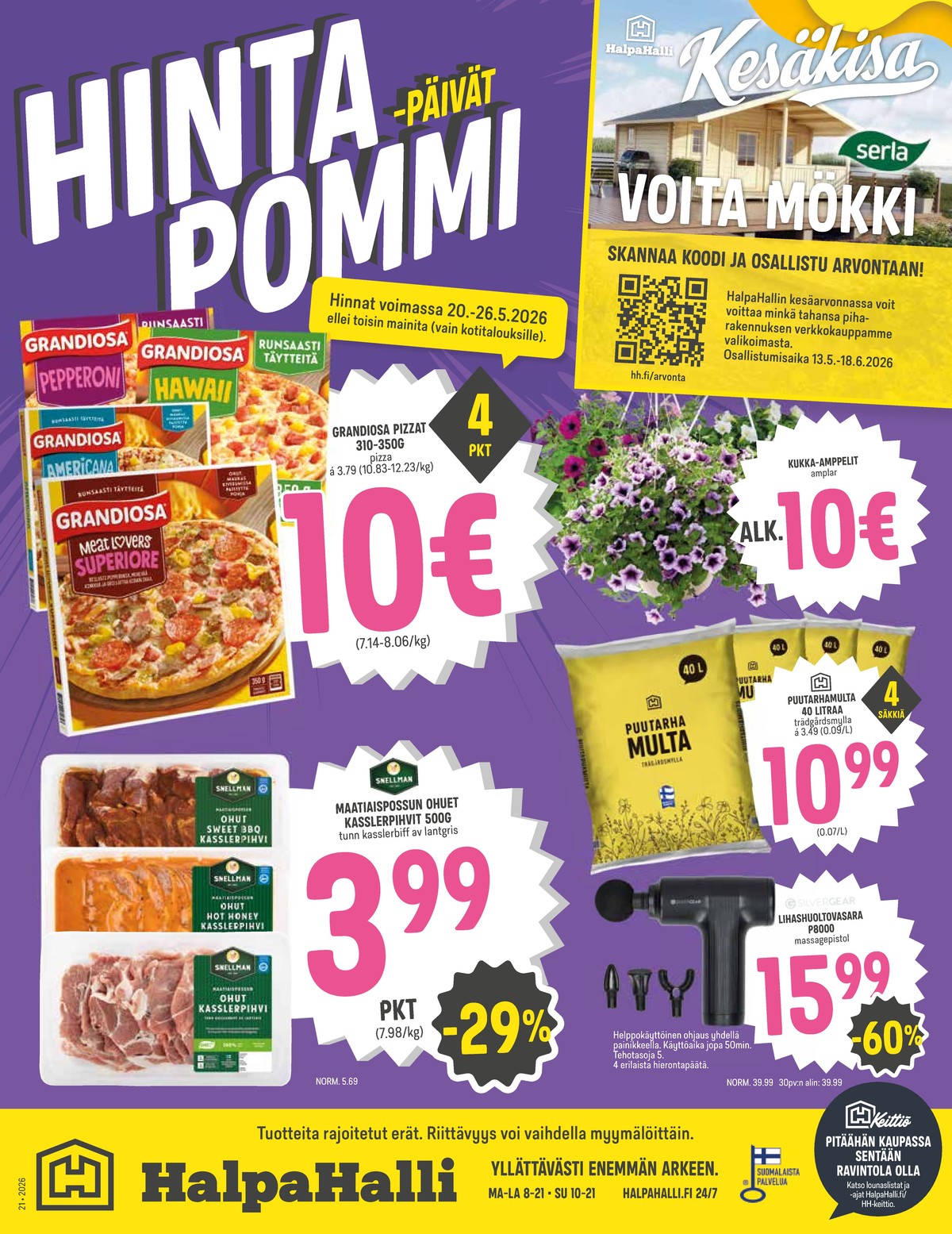 Katso ketjun Halpa Halli tarjouslehti viikolta 21 sivustolla Viikkotarjoukset.fi. Löydät monia hyviä tarjouksia erilaisista tuotteista. Lue tarjouslehti täältä! Sivu 1