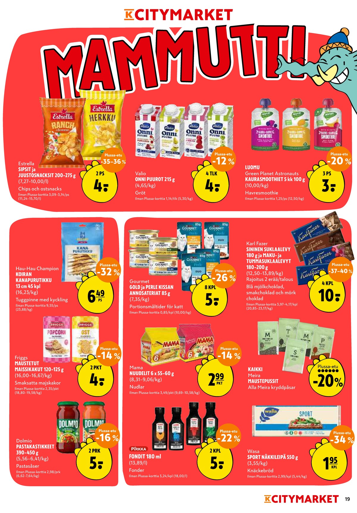 Katso ketjun K-Citymarket tarjouslehti viikolta 21 sivustolla Viikkotarjoukset.fi. Löydät monia hyviä tarjouksia erilaisista tuotteista. Lue tarjouslehti täältä! Sivu 19