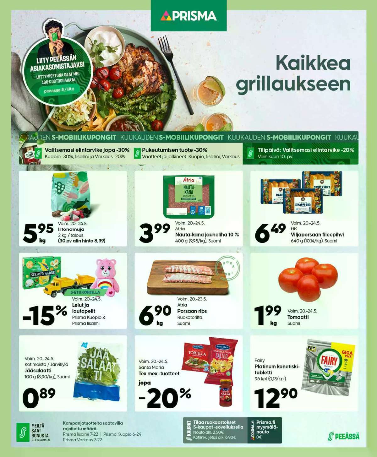 Katso ketjun Prisma region tarjouslehti viikolta 21 sivustolla Viikkotarjoukset.fi. Löydät monia hyviä tarjouksia erilaisista tuotteista. Lue tarjouslehti täältä! Sivu 1
