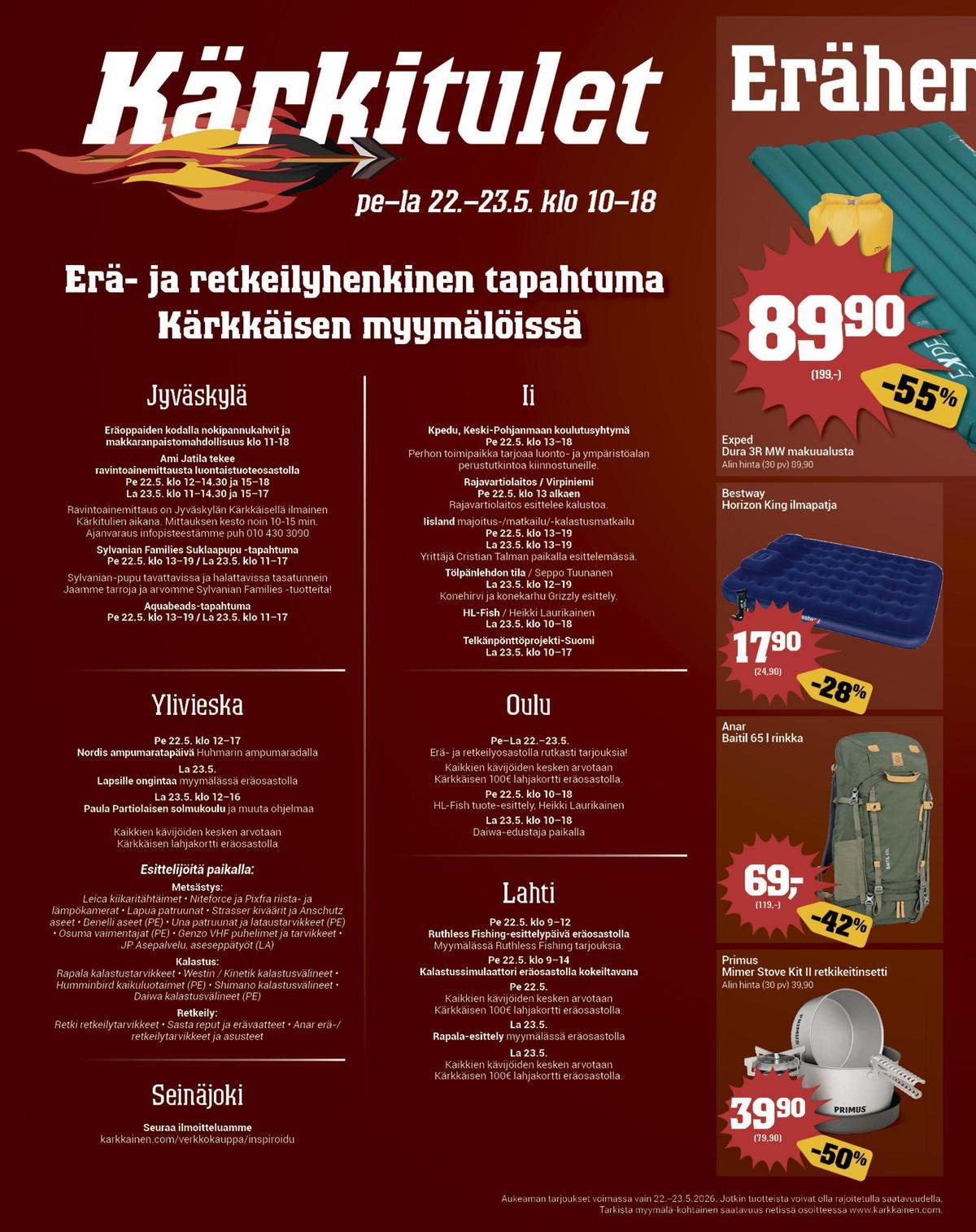 Katso ketjun Kärkkäinen tarjouslehti viikolta 22 sivustolla Viikkotarjoukset.fi. Löydät monia hyviä tarjouksia erilaisista tuotteista. Lue tarjouslehti täältä! Sivu 20
