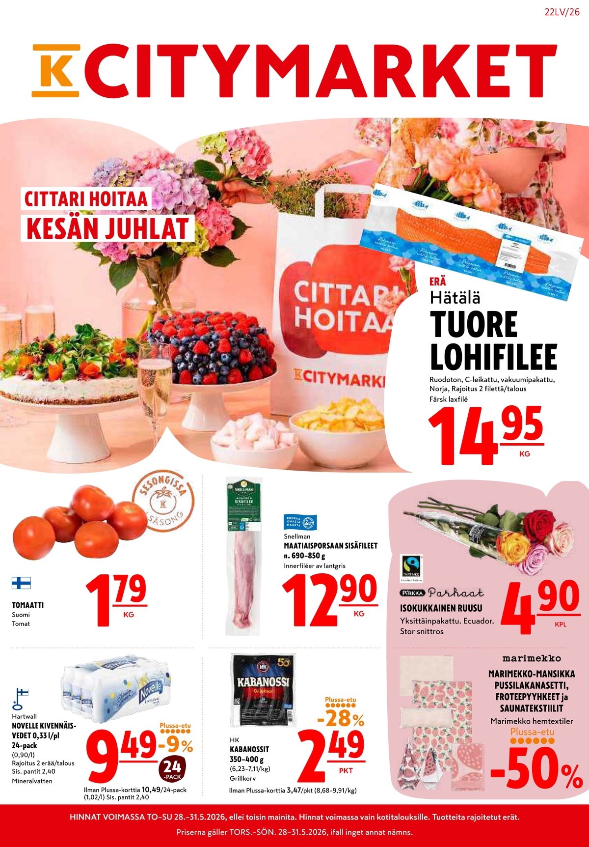 Katso ketjun K-Citymarket tarjouslehti viikolta 22 sivustolla Viikkotarjoukset.fi. Löydät monia hyviä tarjouksia erilaisista tuotteista. Lue tarjouslehti täältä! Sivu 1