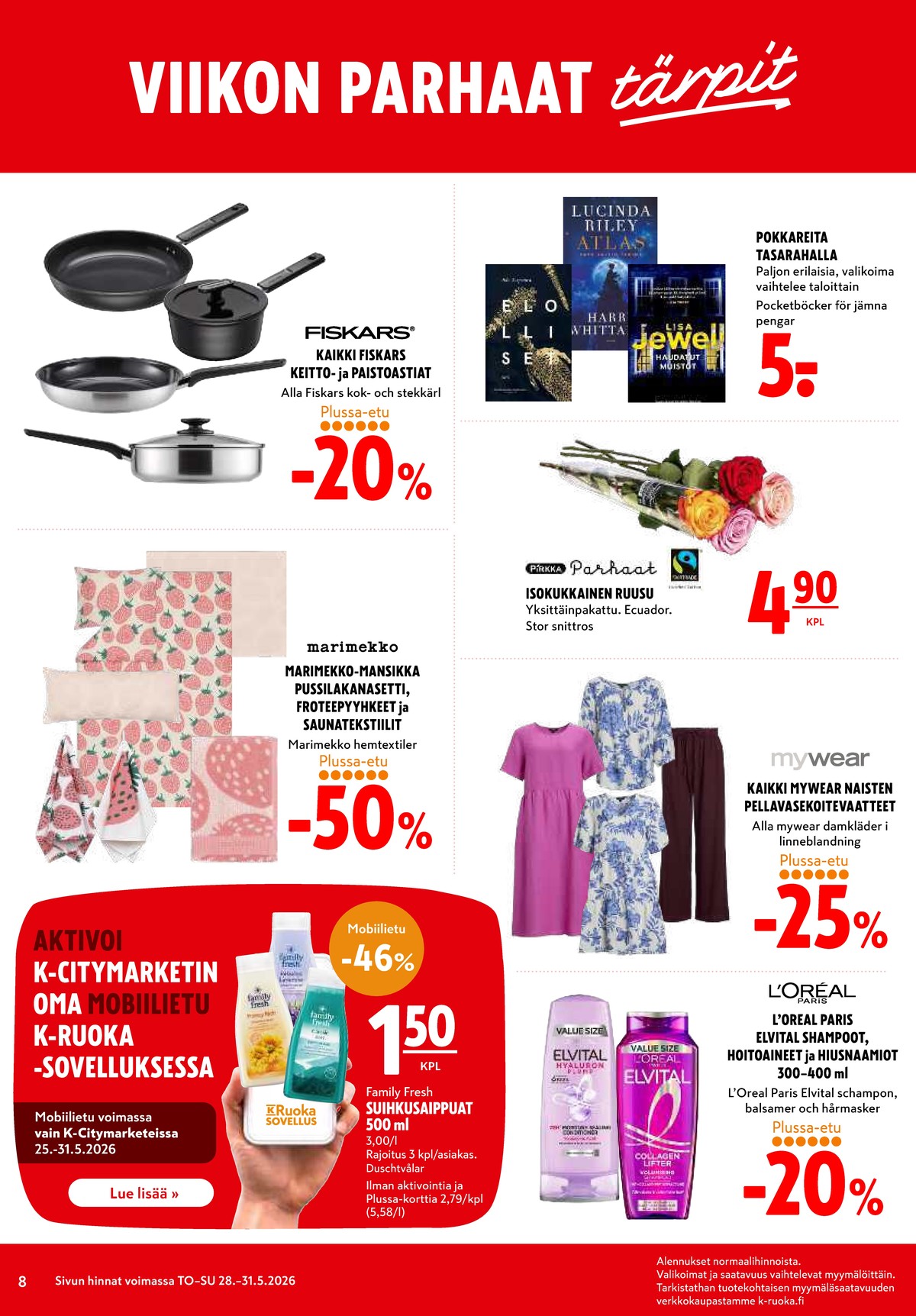 Katso ketjun K-Citymarket tarjouslehti viikolta 22 sivustolla Viikkotarjoukset.fi. Löydät monia hyviä tarjouksia erilaisista tuotteista. Lue tarjouslehti täältä! Sivu 8
