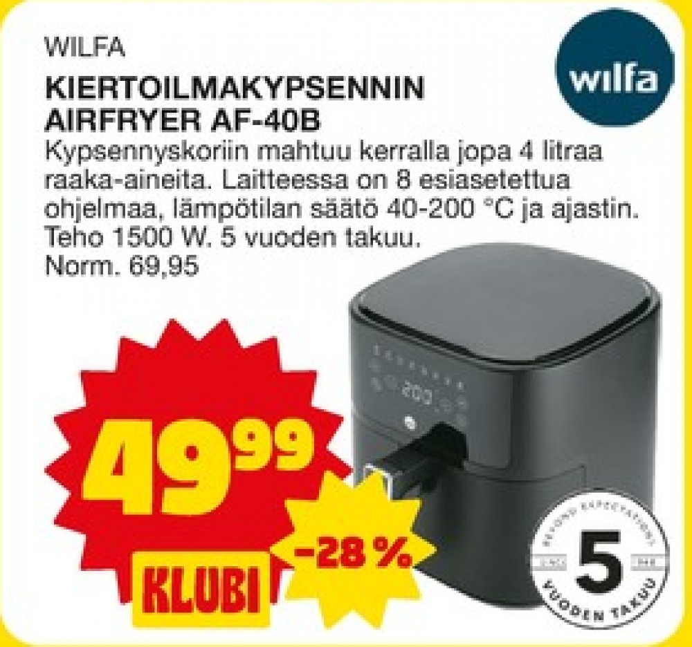 Tarjoukset ja hintavertailu haulla Wilfa, , Airfryer 0.000 kpl 1 kappale €49.99