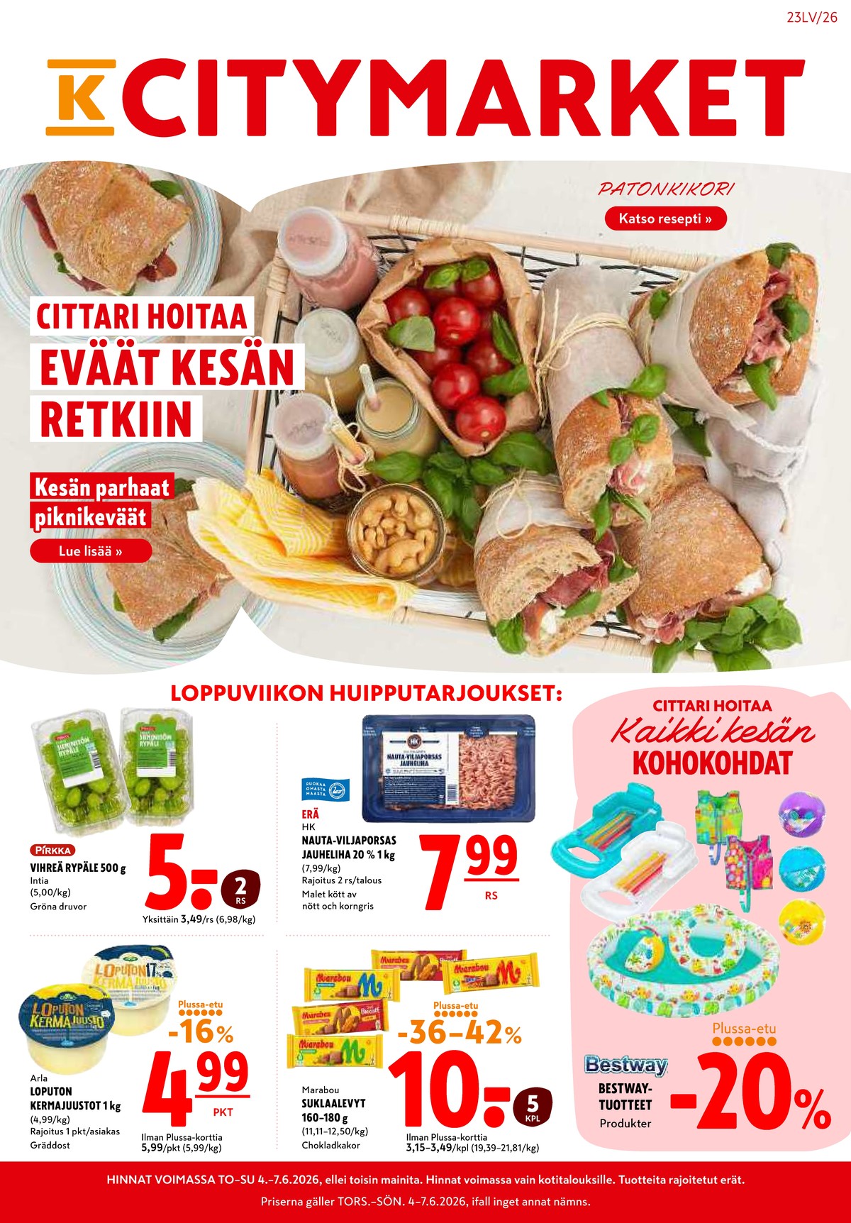Katso ketjun K-Citymarket tarjouslehti viikolta 23 sivustolla Viikkotarjoukset.fi. Löydät monia hyviä tarjouksia erilaisista tuotteista. Lue tarjouslehti täältä! Sivu 1