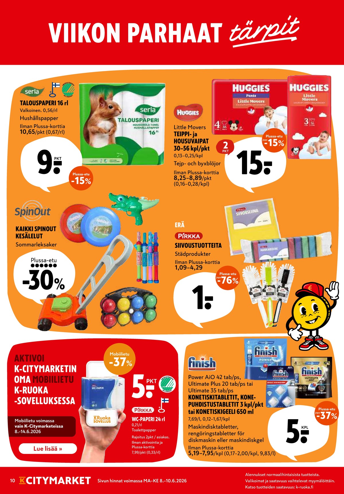 Katso ketjun K-Citymarket tarjouslehti viikolta 24 sivustolla Viikkotarjoukset.fi. Löydät monia hyviä tarjouksia erilaisista tuotteista, esimerkiksi %product1% tai muista tuotteista. Lue tarjouslehti täältä! Sivu 10