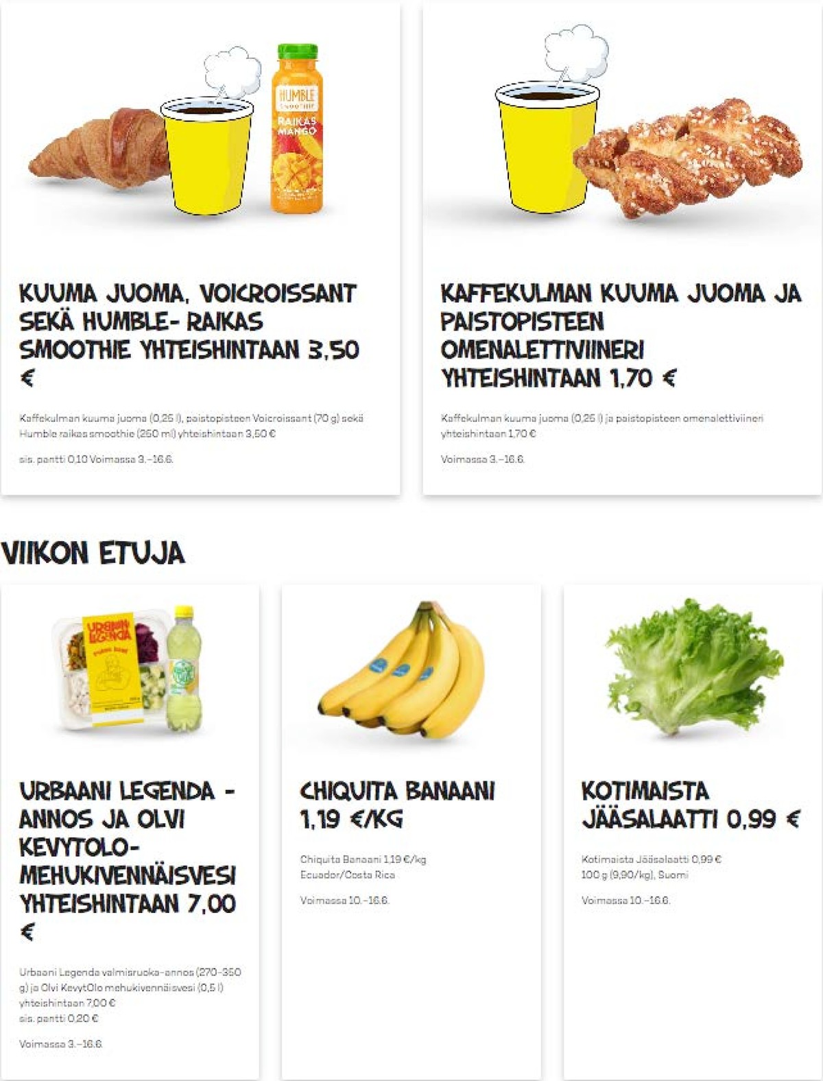 Katso ketjun Alepa tarjouslehti viikolta 24 sivustolla Viikkotarjoukset.fi. Löydät monia hyviä tarjouksia erilaisista tuotteista, esimerkiksi smoothies humble tai viinerit ei määritelty. Lue tarjouslehti täältä! Sivu 1