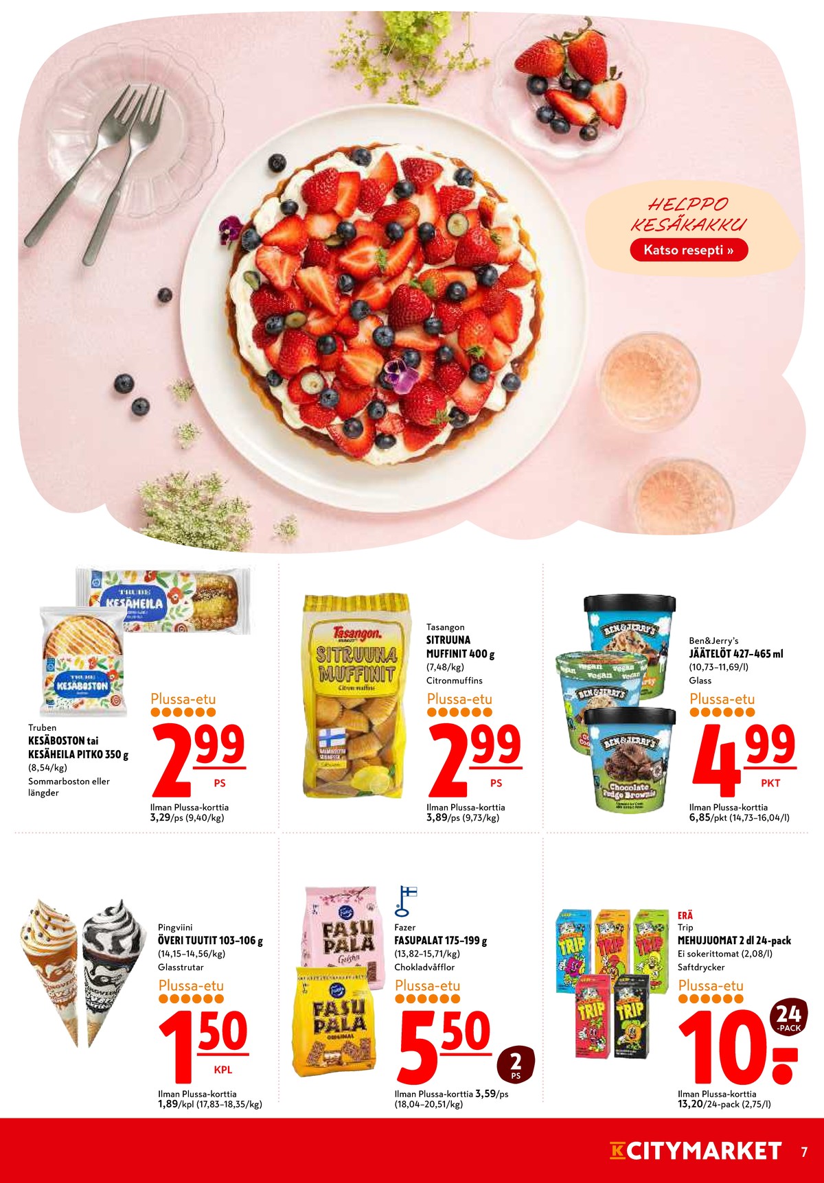 Katso ketjun K-Citymarket tarjouslehti viikolta 24 sivustolla Viikkotarjoukset.fi. Löydät monia hyviä tarjouksia erilaisista tuotteista, esimerkiksi %product1% tai muista tuotteista. Lue tarjouslehti täältä! Sivu 7