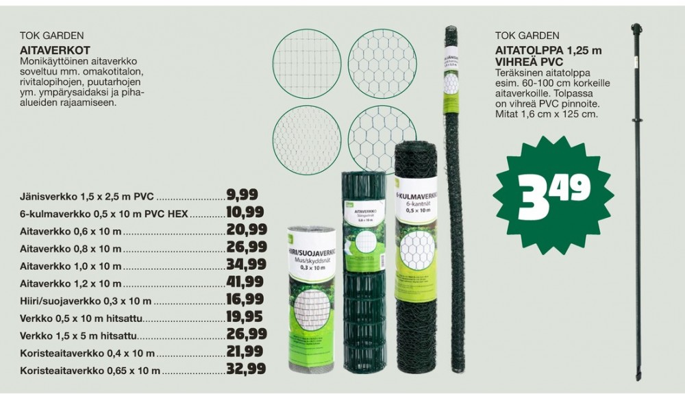 Tarjoukset ja hintavertailu haulla TOK Garden, , Aitaverkot 0.000 kpl 1 kappale €9.99